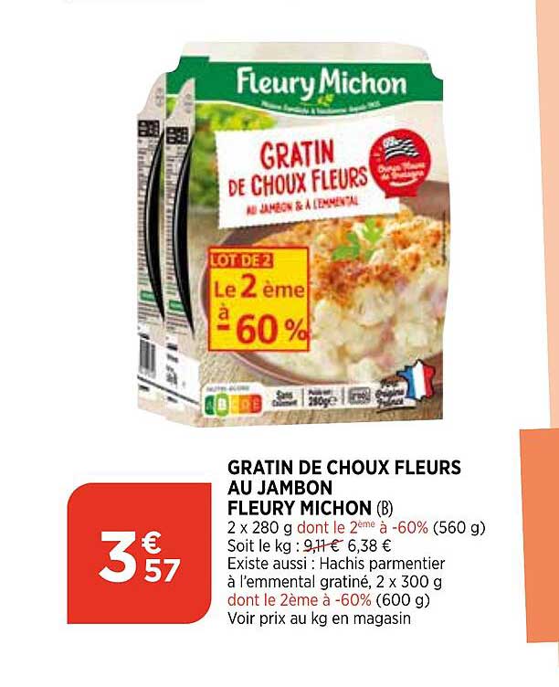 gratin de choux fleurs au jambon fleury michon