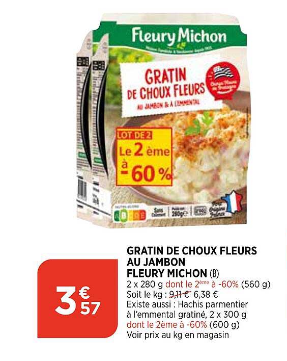 gratin de choux fleurs au jambon fleury michon