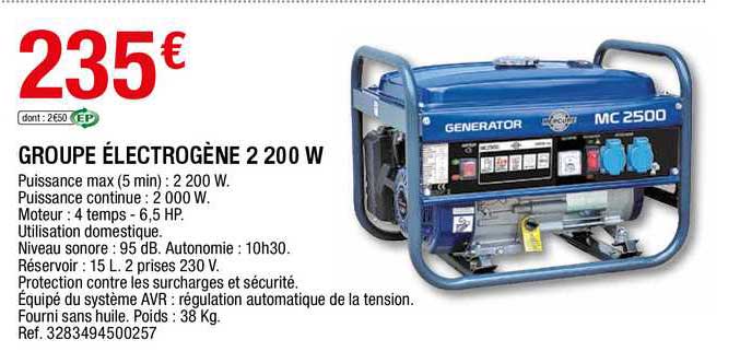 groupe électrogène 2 200 w