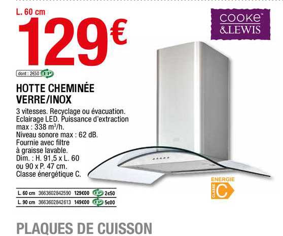 Hotte Cheminée Verre - Inox Cooke & Lewis