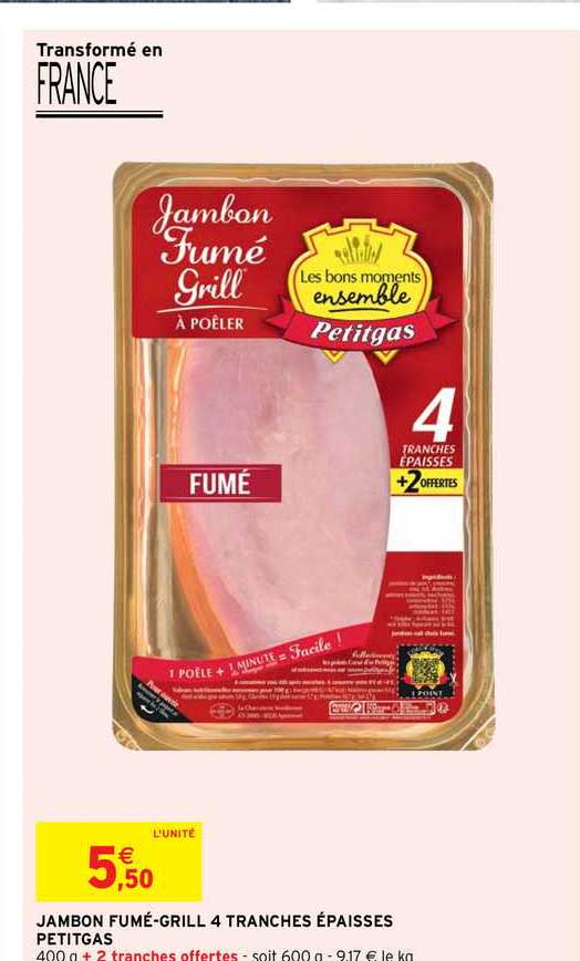 jambon fumé-grill 4 tranches épaisses petigas