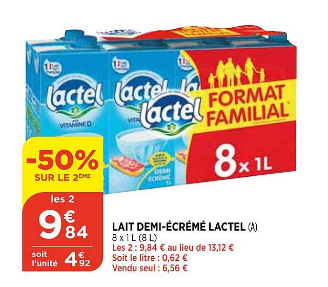 Lait Demi-écrémé Lactel