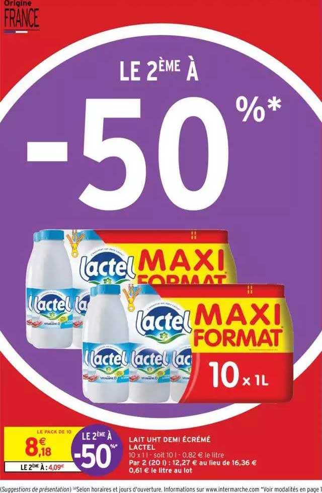 lait uht demi-écrémé lactel