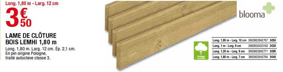 lame de clôture bois lemhi 1,80 m blooma