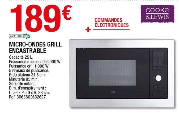micro-ondes grill encastrable cooke & lewis