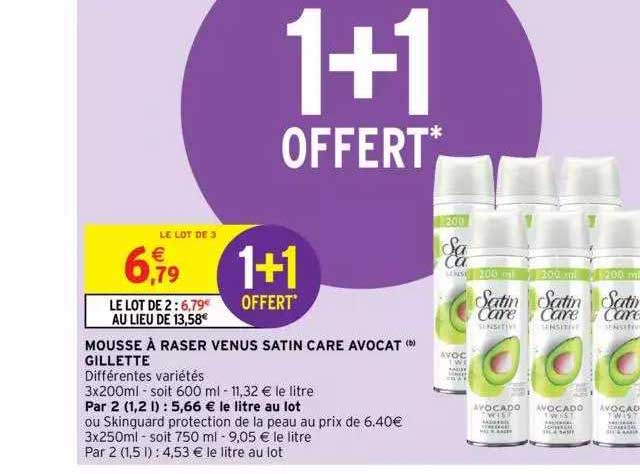 mousse à raser venus satin care avocat gillette