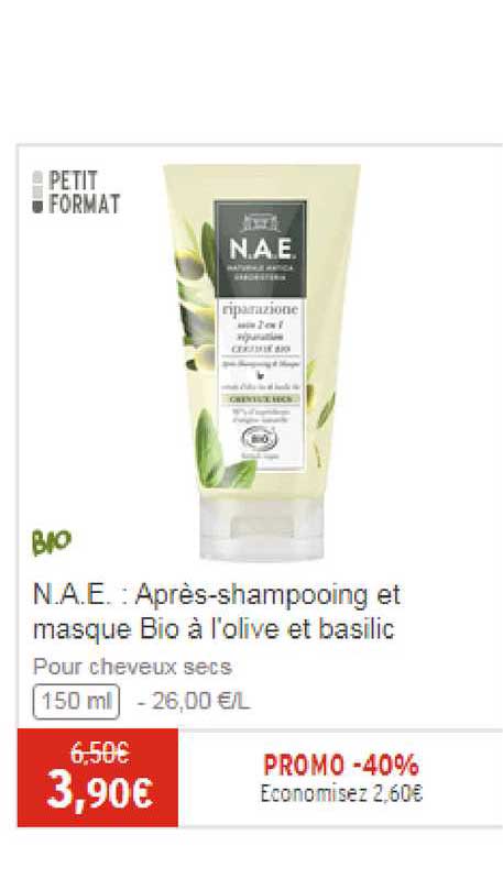 n.a.e. : après-shampooing et masque bio à l'olive et basilic