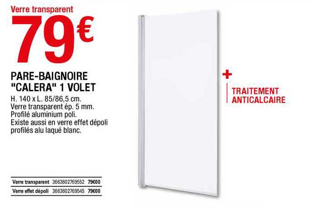 pare-baignoire "calera" 1 volet