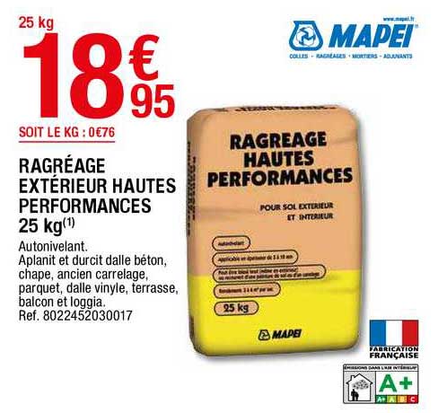 ragréage extérieur hautes performances 25 kg