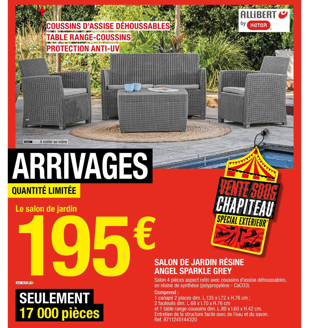 salon de jardin résine angel sparkle grey allibert