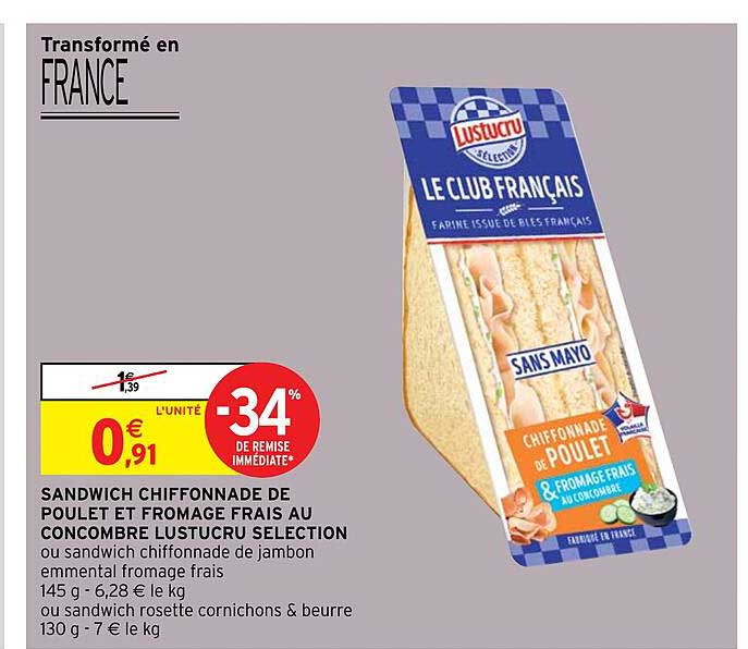 Sandwich Chiffonnade De Poulet Et Fromage Frais Au Concombre Lustucru Selection