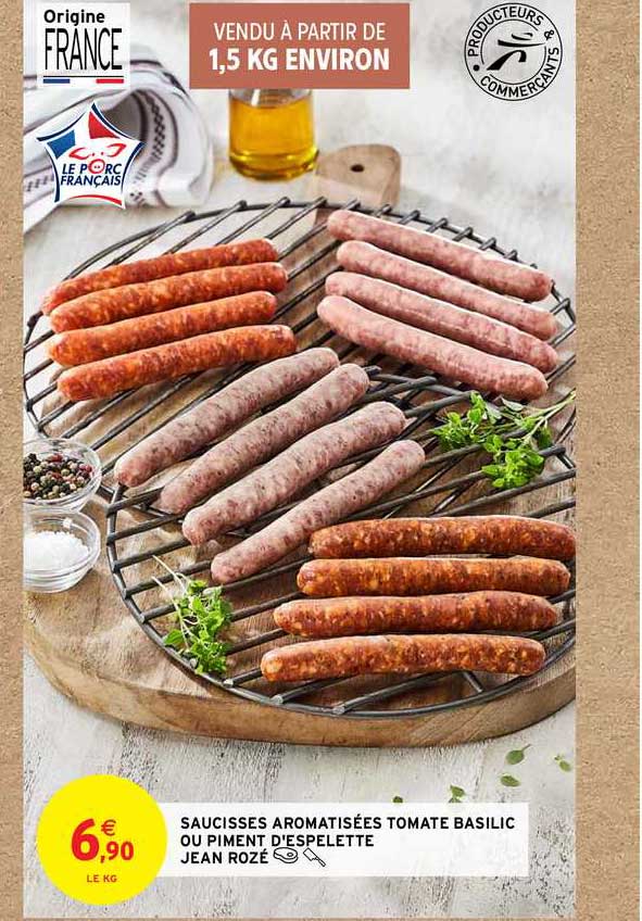 saucisses aromatisées tomate basilic ou piment d'espelette jean rozé
