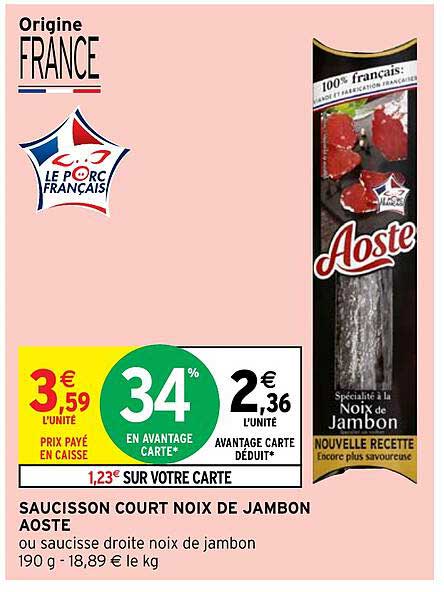 saucisson court noix de jambon aoste