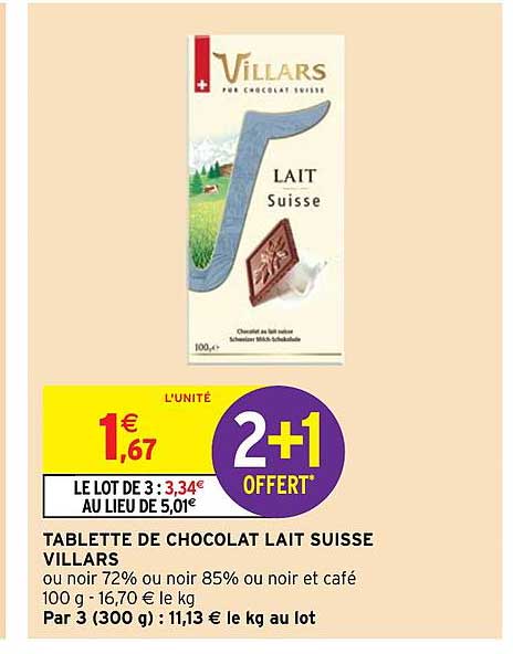Tablette De Chocolat Lait Suisse Villars