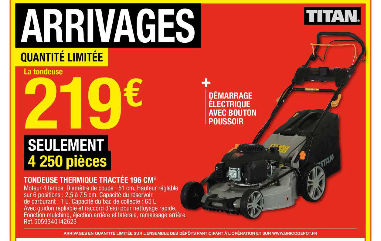 tondeuse thermique tractée 196 cm3