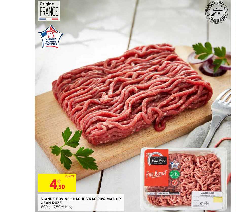 viande bovine : haché vrac 20% mat. gr. jean rozé