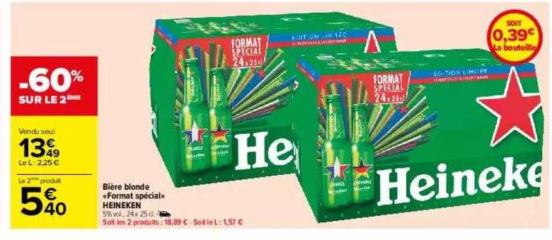bière blonde format spécial heineken -60% sur le 2ème