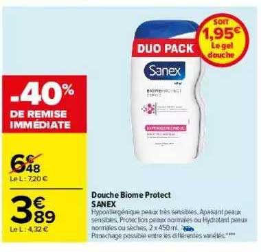 douche biome protect sanex -40% remise immédiate