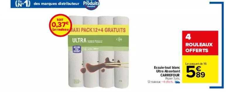 essuie-tout blanc ultra absorbant carrefour