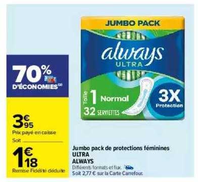 jumbo pack de protections féminines ultra always