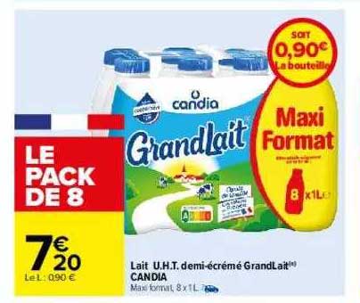 lait u.h.t. demi-écrémé grandlait candia