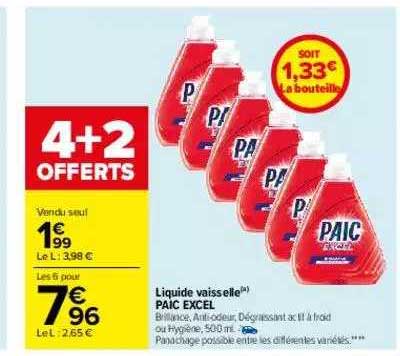 Liquide Vaisselle Paic Excel 4+2 Offerts