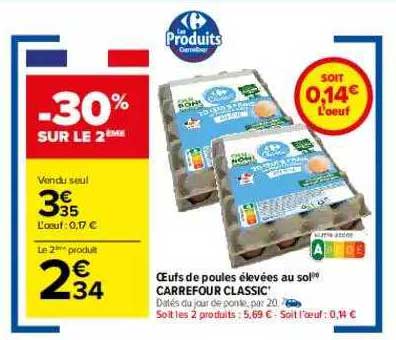 œufs De Poules élevées Au Sol Carrefour Classic -30% Sur Le 2ème