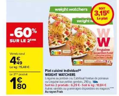 plat cuisiné individuel weight watchers -60% sur le 2ème