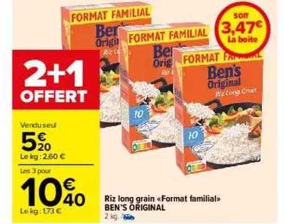 riz lon grain format familial ben's original 2+1 offert
