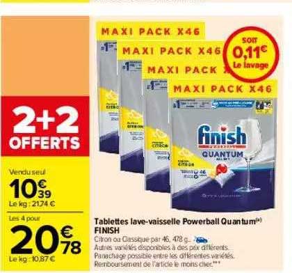 Tablettes Lave-vaisselle Powerball Quantum Finish 2+2 Offerts