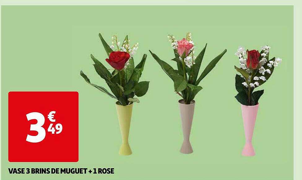 vase 3 brins de muguet + 1 rose