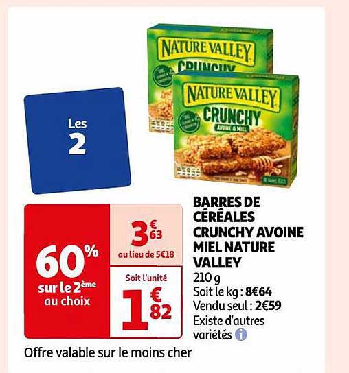 barres de céréales crunchy avoine miel nature valley