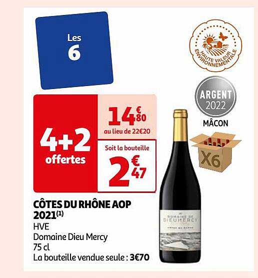 côtes du rhône aop 2021 hve domaine dieu mercy 4+2 offertes