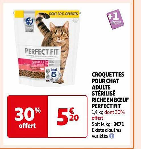 croquettes pour chat adulte stérilisé riche en bœuf perfect fit