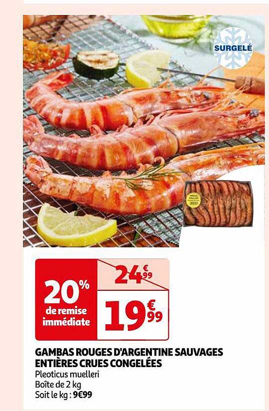 gambas rouges d'argentine sauvages entières crues congelées