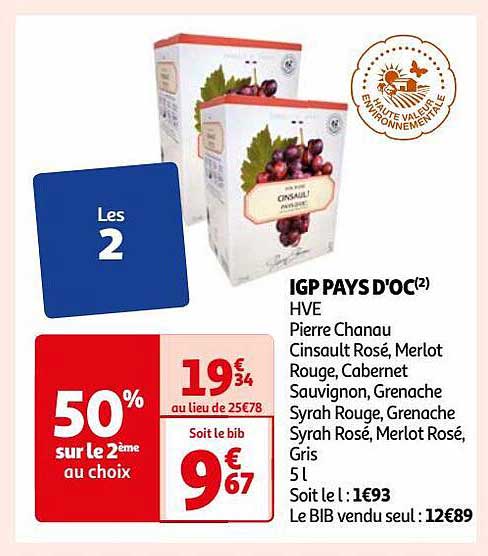 igp pays d'oc hve piere chanau cinsault rosé, merlot rouge, cabernet sauvignon, grenache syrah rouge, grenache  syrah rosé, melot rosé gris 50% sur le 2ème au choix