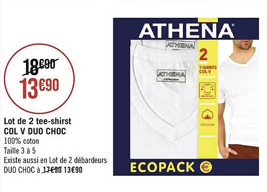 lot de 2 tee-shirt col v duo choc athena