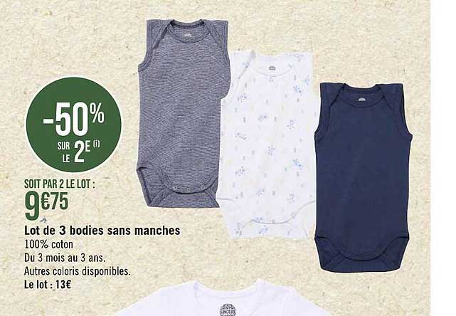 lot de 3 bodies sans manches