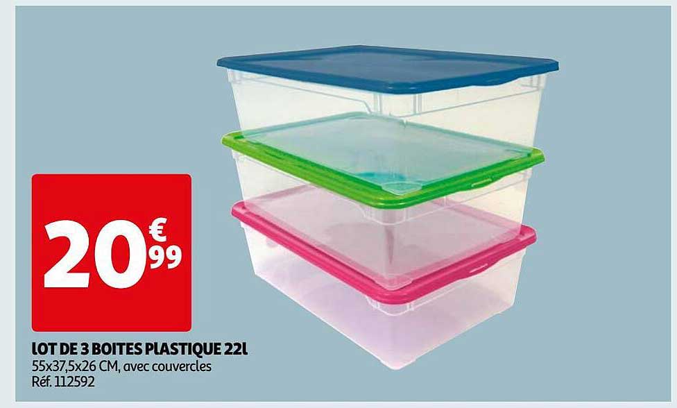 lot de 3 boîtes plastique 22l