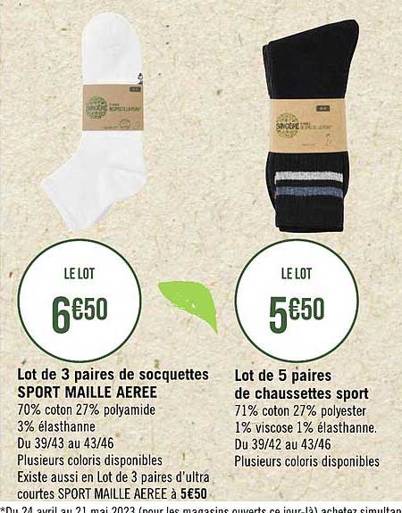 lot de 3 paires de socquettes sport maille aérée, lot de 5 paires de chaussettes sport