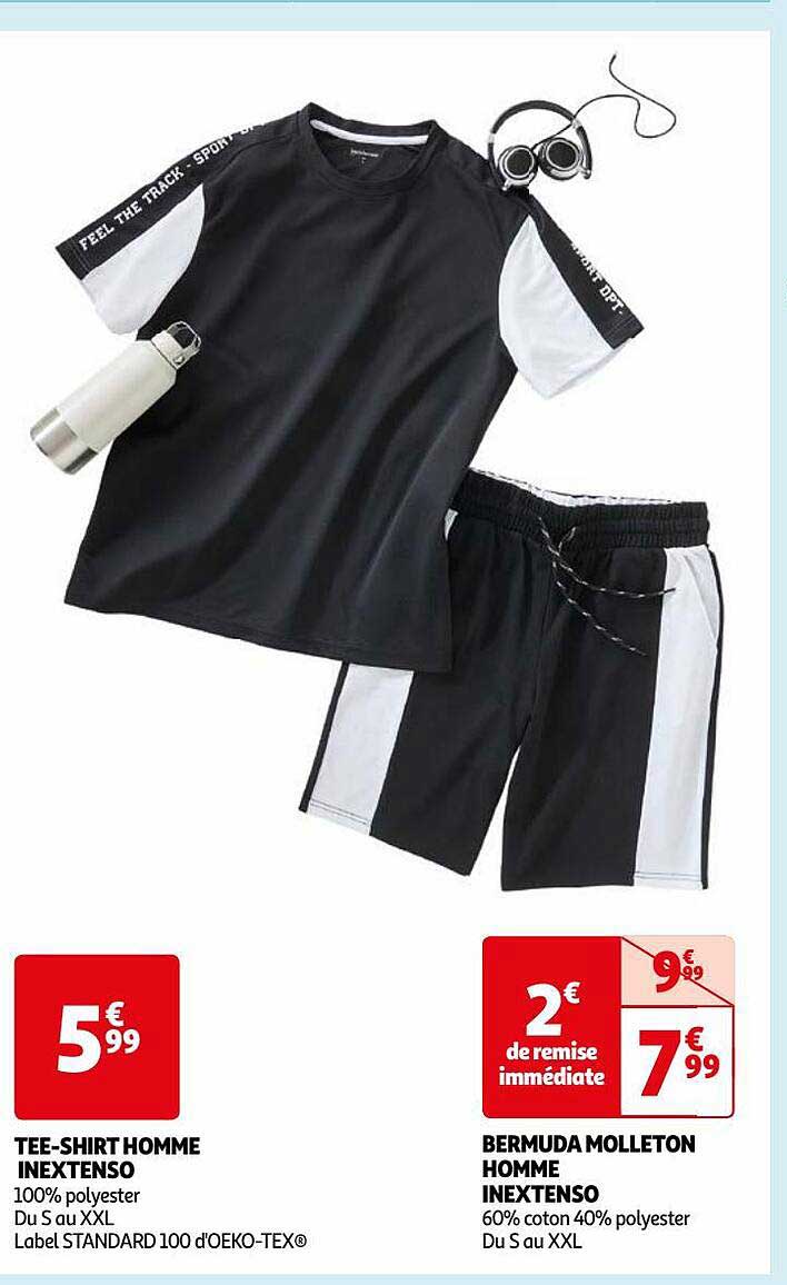 tee-shirt homme inextenso, bermuda molleton homme inextenso