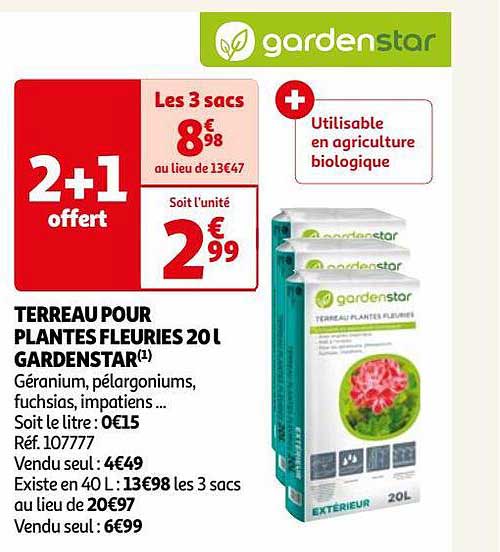 terreau pour plantes fleuries 20l gardenstar