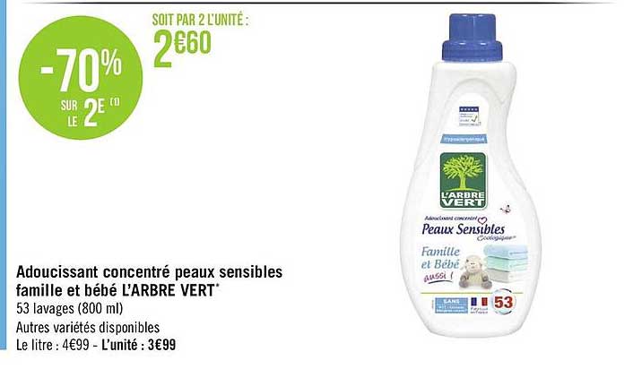 adoucissant concentré peaux sensibles famille et bébé l'arbre vert