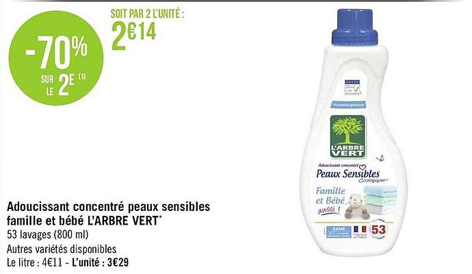 adoucissant concentré peaux sensibles famille et bébé l'arbre vert