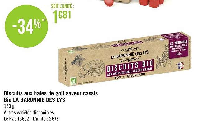 biscuits aux baies de goji saveur cassis bio la baronnie des lys