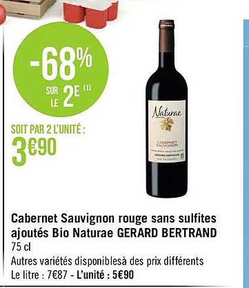 cabernet sauvignon rouge sans sulfites ajoutés bio naturae gerard bertrand