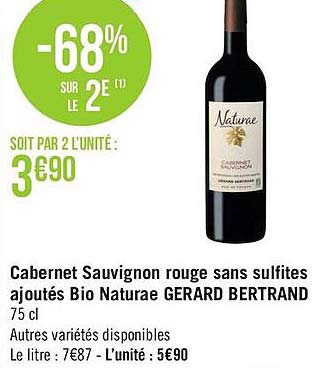 cabernet sauvignon rouge sans sulfites ajoutés bio naturae gerard bertrand