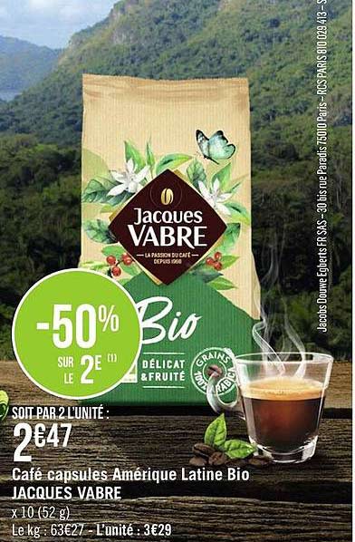 café capsules amérique latine bio jacques vabre