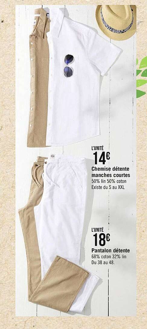 chemise détente manches courtes, pantalon détente