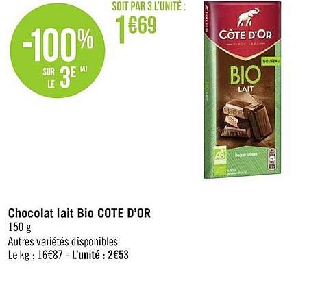 Chocolat Lait Bio Côte D'or